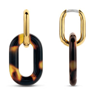 Ti Sento Yellow Gold Plated Tortoise Shell Brown Oval Link Drop Earrings - Michael Jones Jeweller
