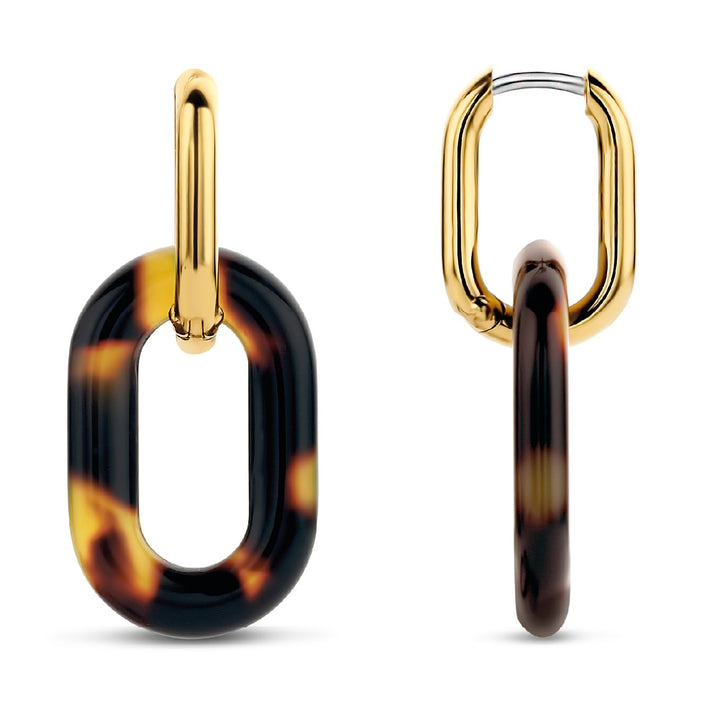 Ti Sento Yellow Gold Plated Tortoise Shell Brown Oval Link Drop Earrings - Michael Jones Jeweller