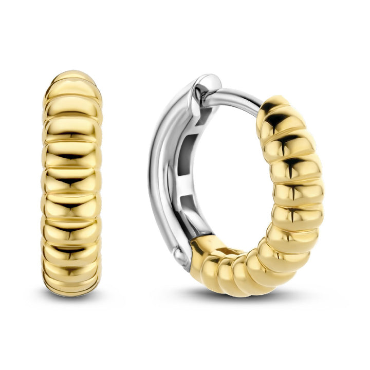 Ti Sento Yellow Gold Plated Small Ribbed Hoop Earrings