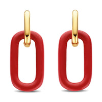 Ti Sento Yellow Gold Plated Coral Red Oval Link Drop Earrings - Michael Jones Jeweller