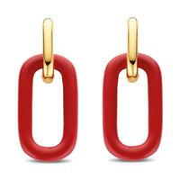 Ti Sento Yellow Gold Plated Coral Red Oval Link Drop Earrings