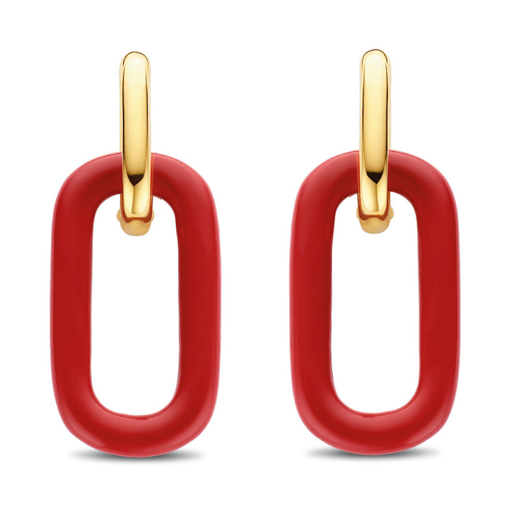 Ti Sento Yellow Gold Plated Coral Red Oval Link Drop Earrings - Michael Jones Jeweller
