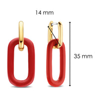Ti Sento Yellow Gold Plated Coral Red Oval Link Drop Earrings