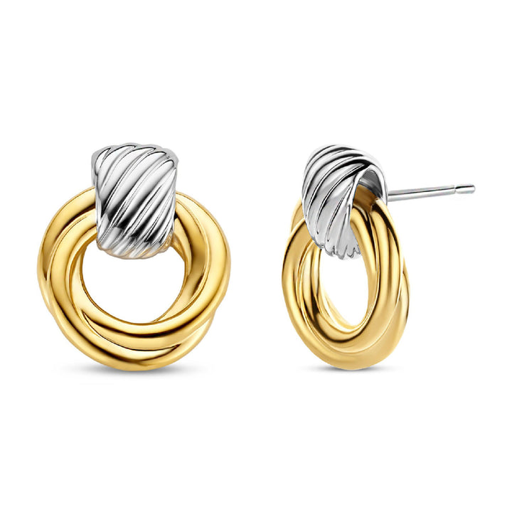 Ti Sento Yellow Gold Plated Entwined Circle Drop Earrings - Michael Jones Jeweller