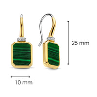 Ti Sento Yellow Gold Plated Malachite Green and Cubic Zirconia Drop Earrings