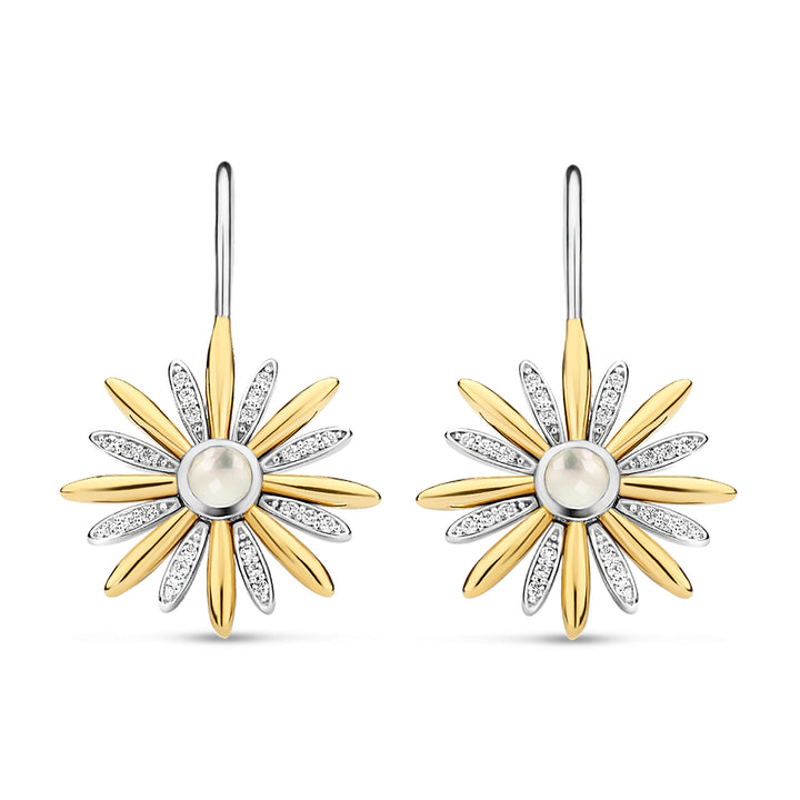 Ti Sento Yellow Gold Plated Mother of Pearl and Cubic Zirconia Star Drop Earrings - Michael Jones Jeweller