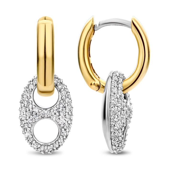 Ti Sento Cubic Zirconia Yellow Gold Plated Coffee Bean Hoop Earrings