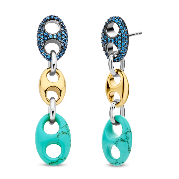 Ti Sento Turquoise Blue and Blue Cubic Zirconia Coffee Bean Drop Earrings
