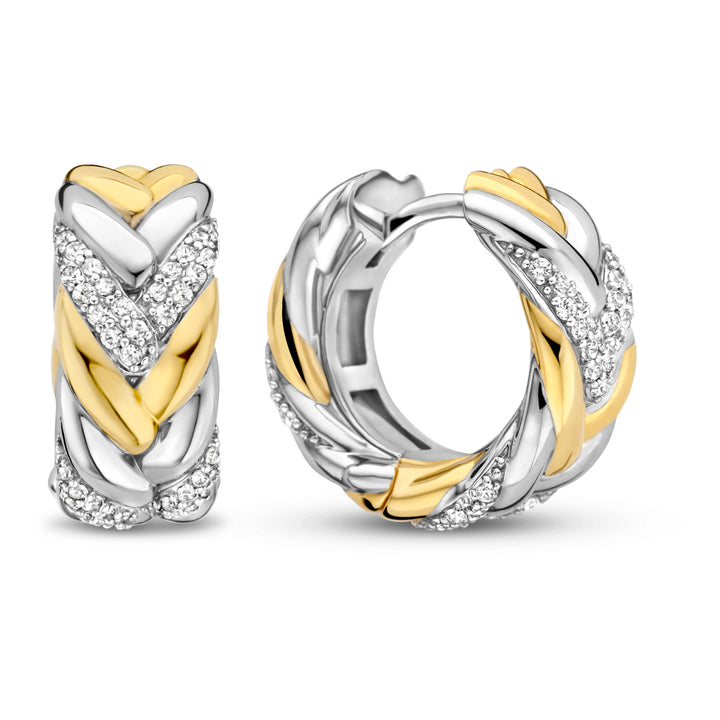Ti Sento Cubic Zirconia Yellow Gold Plated Braided Small Hoop Earrings - Michael Jones Jeweller