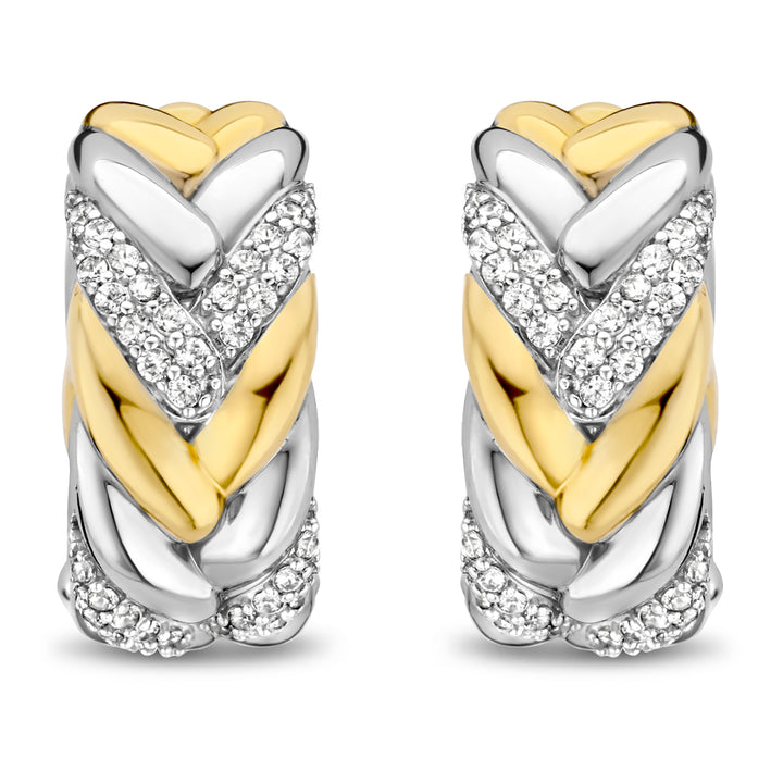 Ti Sento Cubic Zirconia Yellow Gold Plated Braided Small Hoop Earrings - Michael Jones Jeweller