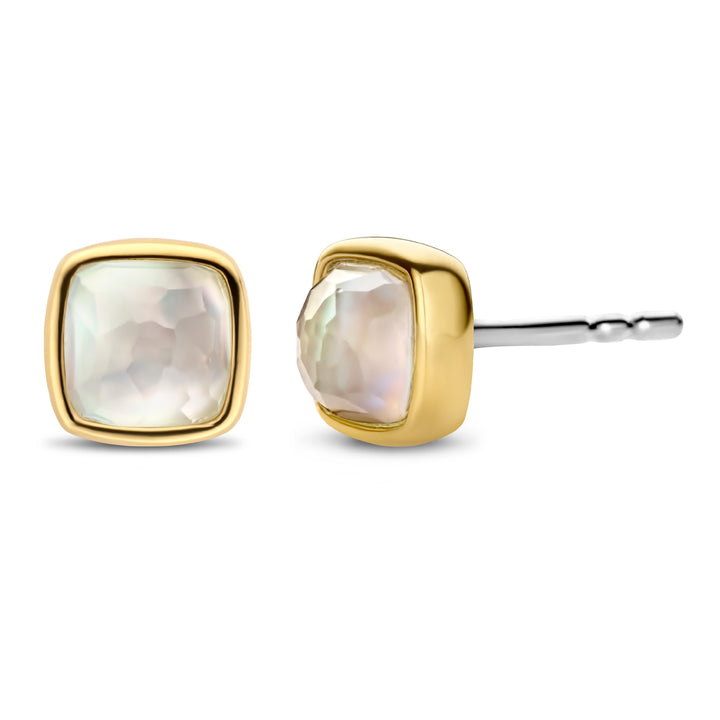 Ti Sento Yellow Gold Plated Mother of Pearl Square Stud Earrings