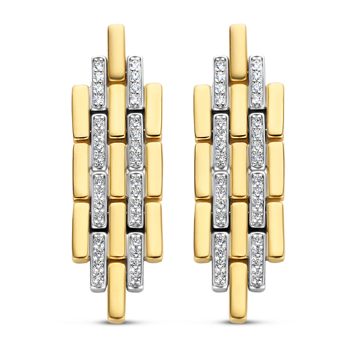 Ti Sento Cubic Zirconia Yellow Gold Plated Brick Link Drop Earrings