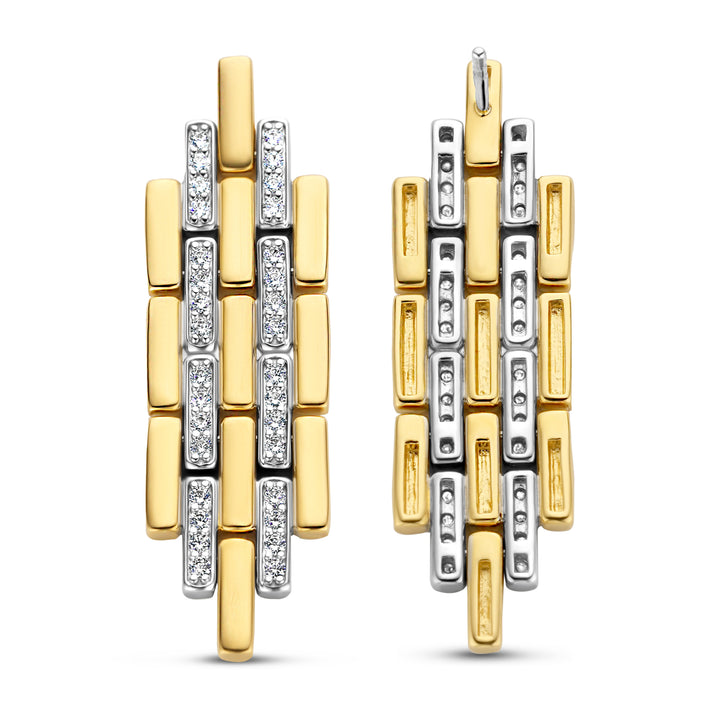 Ti Sento Cubic Zirconia Yellow Gold Plated Brick Link Drop Earrings