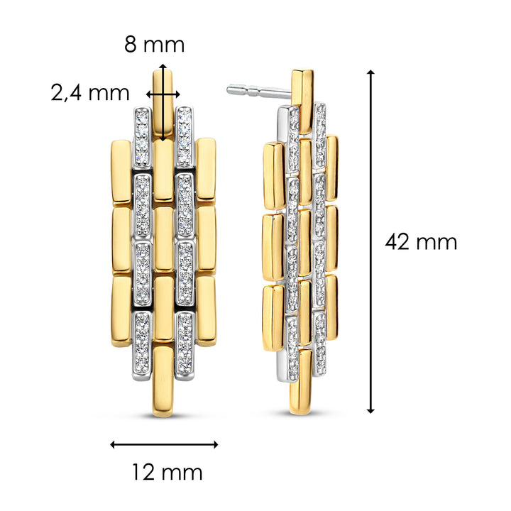 Ti Sento Cubic Zirconia Yellow Gold Plated Brick Link Drop Earrings