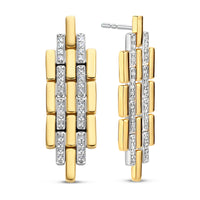 Ti Sento Cubic Zirconia Yellow Gold Plated Brick Link Drop Earrings