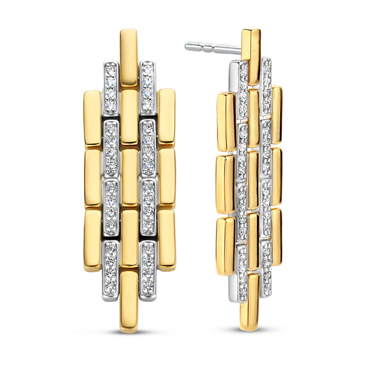 Ti Sento Cubic Zirconia Yellow Gold Plated Brick Link Drop Earrings - Michael Jones Jeweller