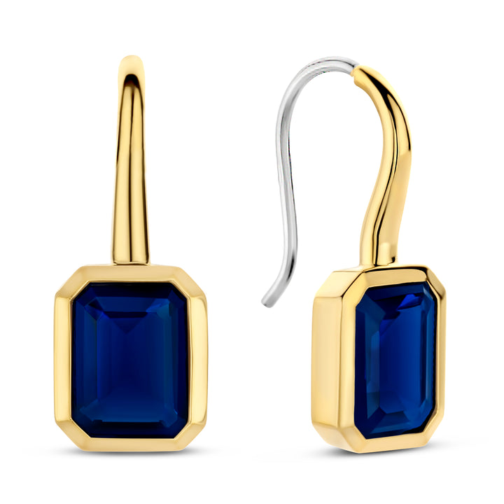 Ti Sento Yellow Gold Plated Octagonal Dark Blue Cubic Zirconia Drop Earrings