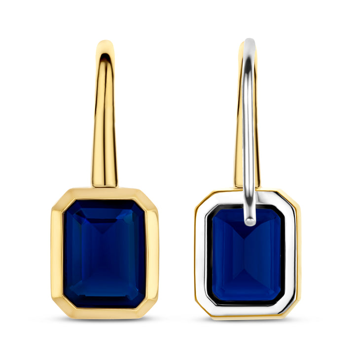 Ti Sento Yellow Gold Plated Octagonal Dark Blue Cubic Zirconia Drop Earrings