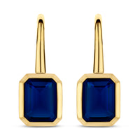 Ti Sento Yellow Gold Plated Octagonal Dark Blue Cubic Zirconia Drop Earrings