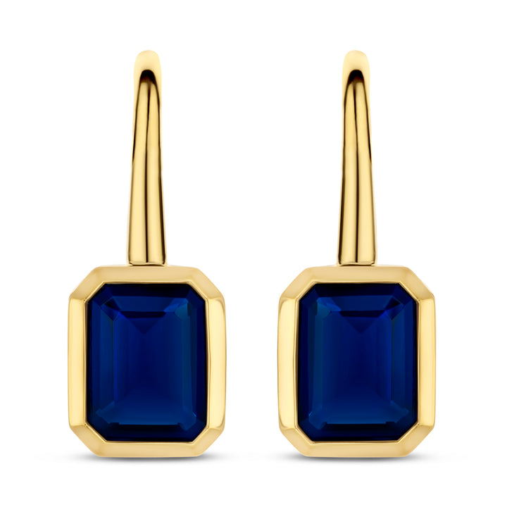 Ti Sento Yellow Gold Plated Octagonal Dark Blue Cubic Zirconia Drop Earrings