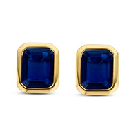 Ti Sento Yellow Gold Plated Octagonal Dark Blue Cubic Zirconia Stud Earrings