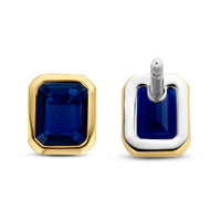 Ti Sento Yellow Gold Plated Octagonal Dark Blue Cubic Zirconia Stud Earrings