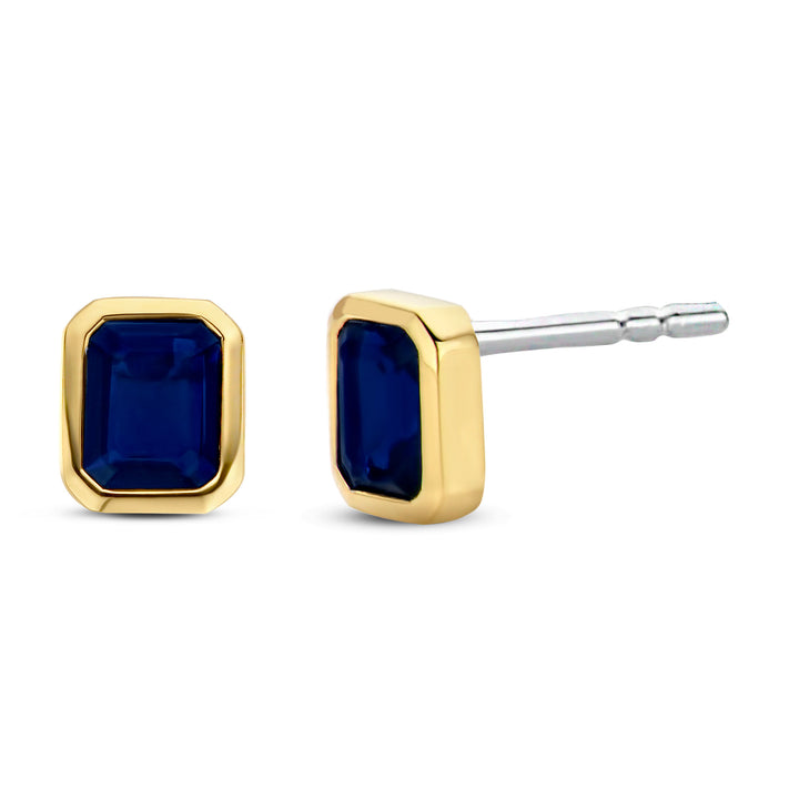 Ti Sento Yellow Gold Plated Octagonal Dark Blue Cubic Zirconia Stud Earrings - Michael Jones Jeweller