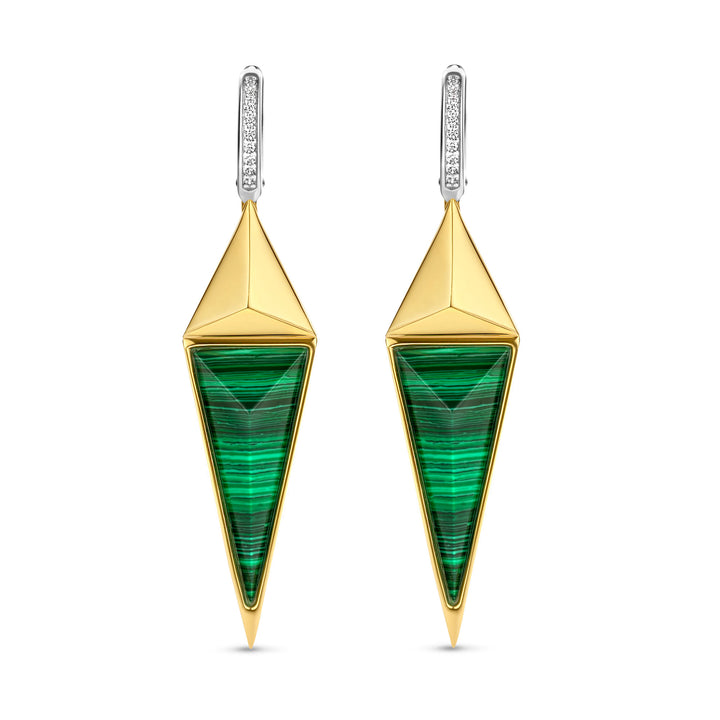 Ti Sento Cubic Zirconia and Faceted Malachite Triangle Drop Earrings - Michael Jones Jeweller