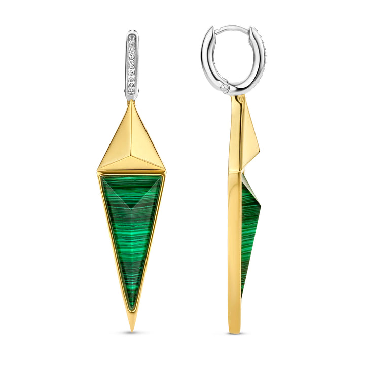 Ti Sento Cubic Zirconia and Faceted Malachite Triangle Drop Earrings - Michael Jones Jeweller