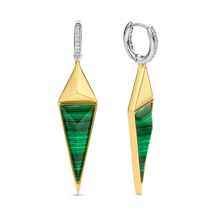 Ti Sento Cubic Zirconia and Faceted Malachite Triangle Drop Earrings - Michael Jones Jeweller