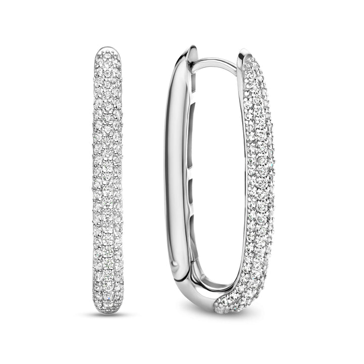 Ti Sento Cubic Zirconia Set Elongated Oval Hoop Earrings