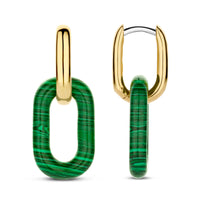 Ti Sento Yellow Gold Plated Malachite Green Oval Link Drop Earrings