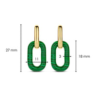 Ti Sento Yellow Gold Plated Malachite Green Oval Link Drop Earrings