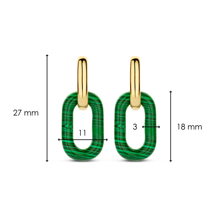 Ti Sento Yellow Gold Plated Malachite Green Oval Link Drop Earrings