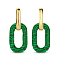 Ti Sento Yellow Gold Plated Malachite Green Oval Link Drop Earrings