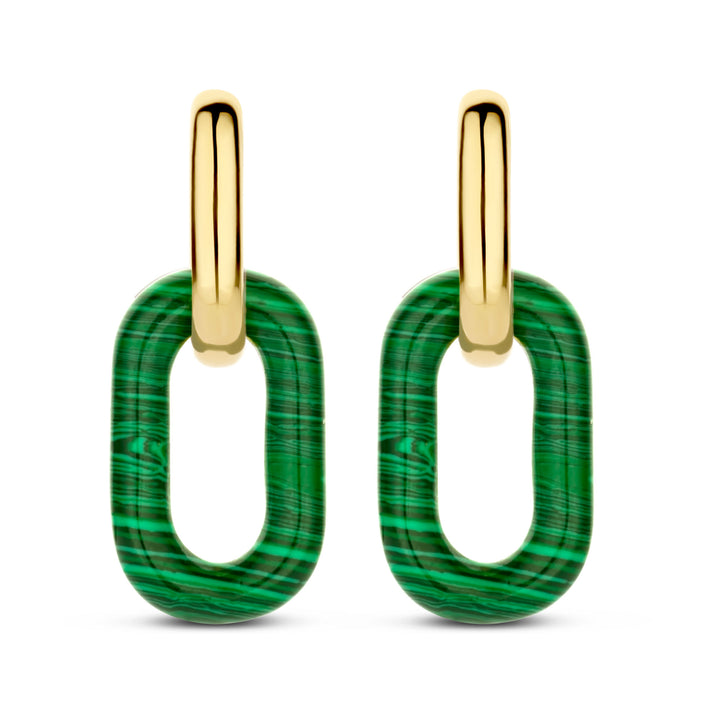 Ti Sento Yellow Gold Plated Malachite Green Oval Link Drop Earrings - Michael Jones Jeweller