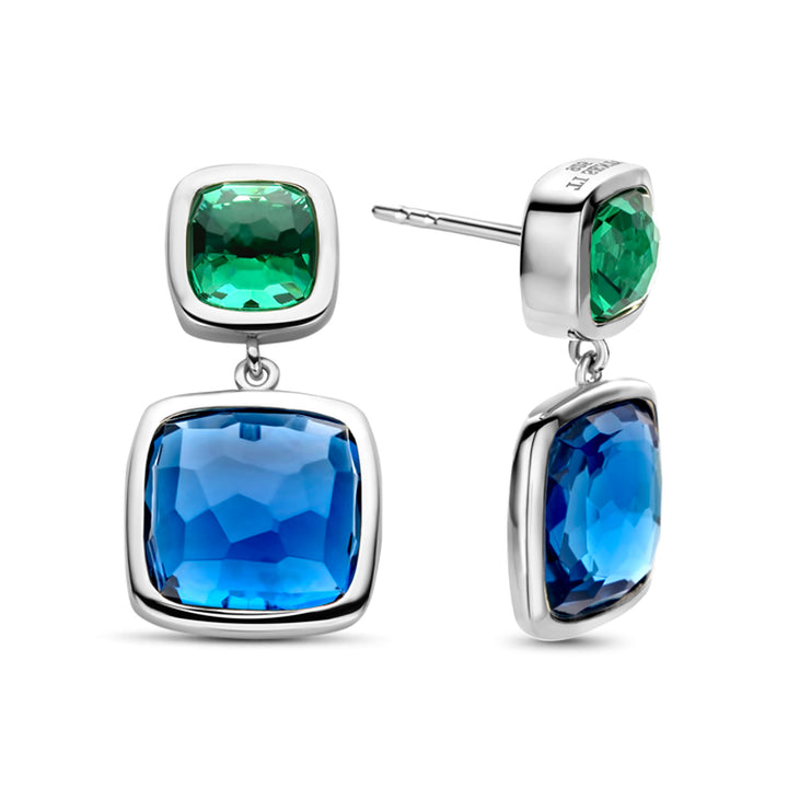 Ti Sento Dark Blue and Green Stone Drop Earrings - Michael Jones Jeweller