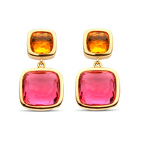 Ti Sento Yellow Gold Plated Orange and Pink Stone Drop Earrings - Michael Jones Jeweller