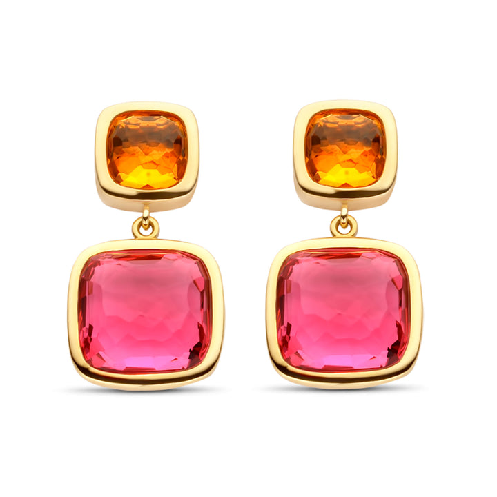 Ti Sento Yellow Gold Plated Orange and Pink Stone Drop Earrings - Michael Jones Jeweller