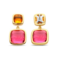 Ti Sento Yellow Gold Plated Orange and Pink Stone Drop Earrings - Michael Jones Jeweller