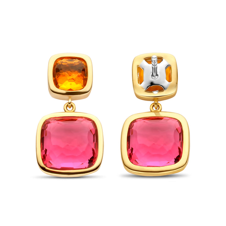 Ti Sento Yellow Gold Plated Orange and Pink Stone Drop Earrings - Michael Jones Jeweller