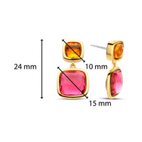 Ti Sento Yellow Gold Plated Orange and Pink Stone Drop Earrings - Michael Jones Jeweller