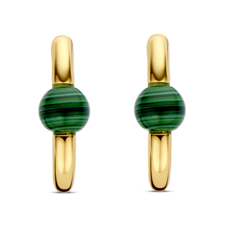 Ti Sento Yellow Gold Plated Malachite Green Oval Link Hoop Earrings