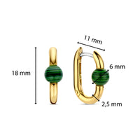 Ti Sento Yellow Gold Plated Malachite Green Oval Link Hoop Earrings