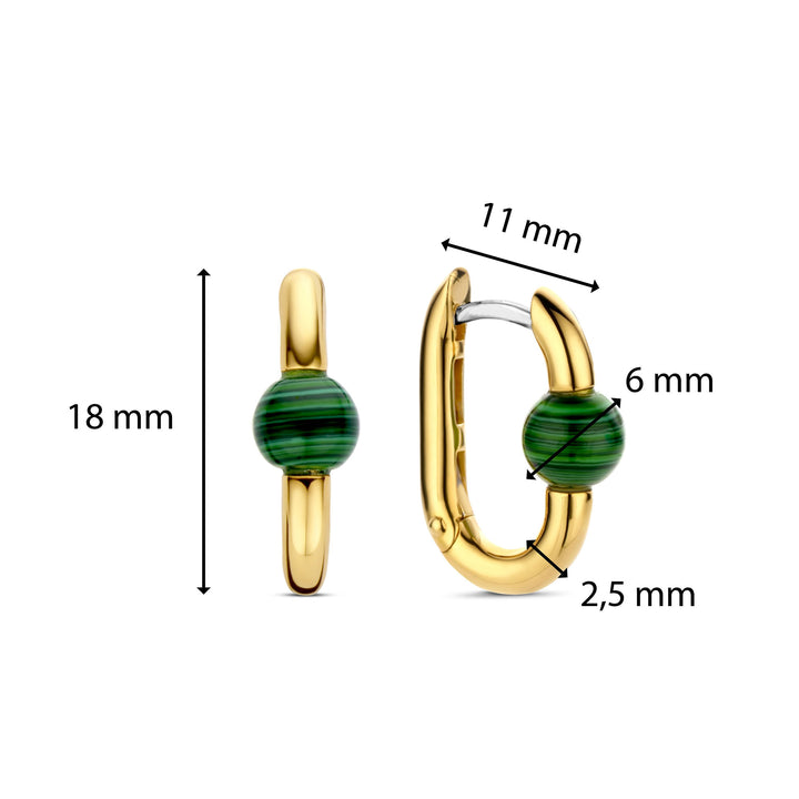 Ti Sento Yellow Gold Plated Malachite Green Oval Link Hoop Earrings