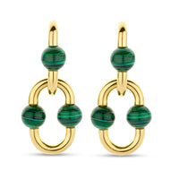 Ti Sento Yellow Gold Plated Malachite Green Oval Link Drop Earrings