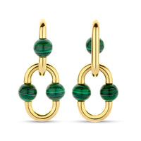 Ti Sento Yellow Gold Plated Malachite Green Oval Link Drop Earrings