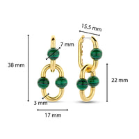Ti Sento Yellow Gold Plated Malachite Green Oval Link Drop Earrings