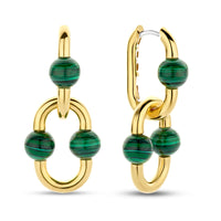 Ti Sento Yellow Gold Plated Malachite Green Oval Link Drop Earrings