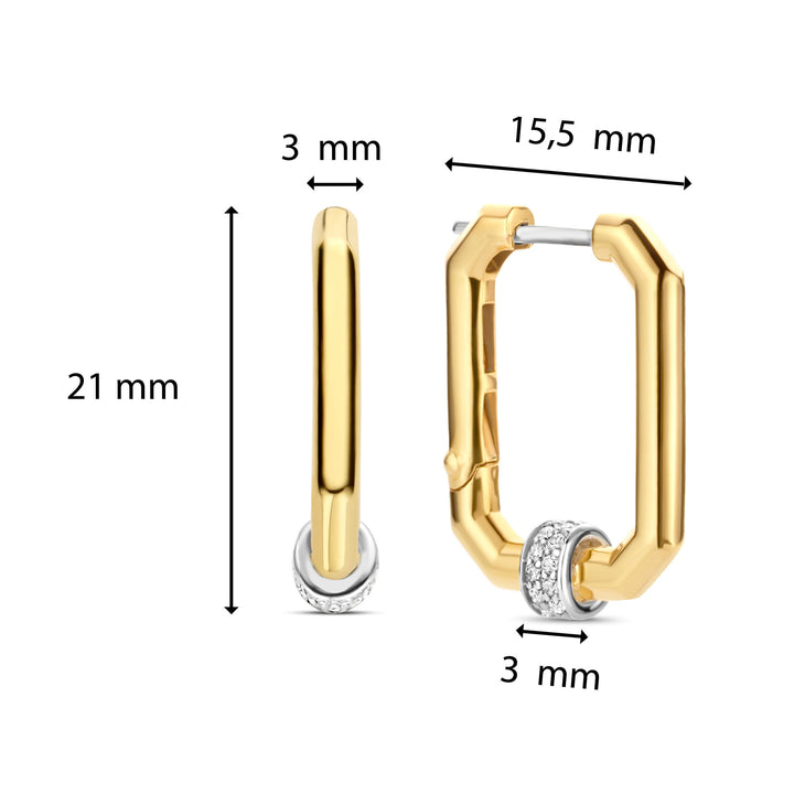 Ti Sento Yellow Gold Plated Pavé Cubic Zirconia Octagonal Hoop Earrings